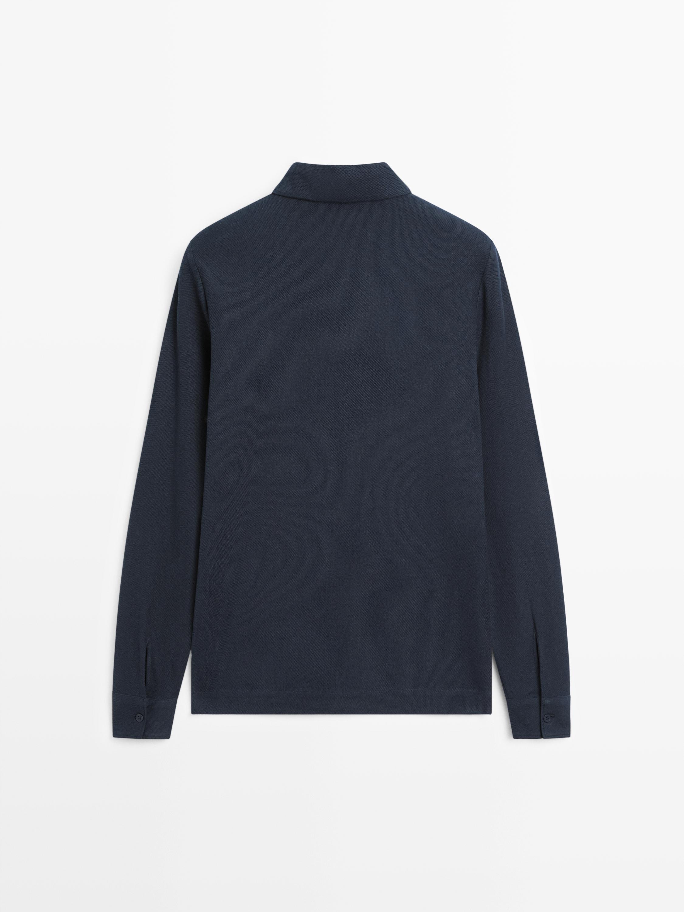 Textured piqué polo shirt with long sleeves